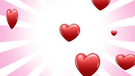 Animation-of-hearts-falling-on-white-and-pink-background