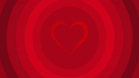 Animation-of-heart-over-red-circles-on-red-background
