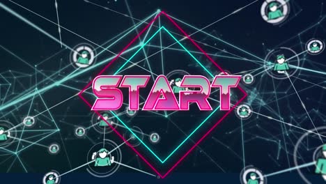 Animation-of-start-text-with-shapes-over-network-of-connections-black-backround