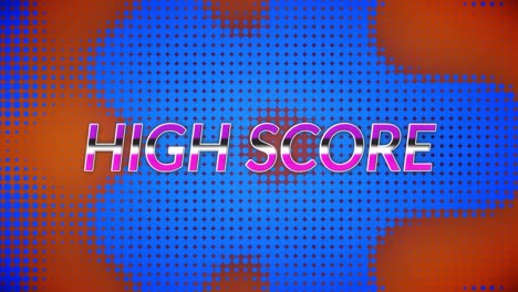 Animation-Von-Highscore-Text-über-Blauen-Flecken-Auf-Orangefarbenem-Hintergrund