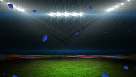 Animation-of-blue-rugby-balls-with-uruguay-text-at-stadium