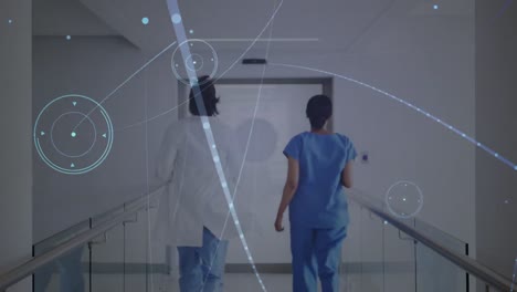 Animation-Von-Verbindungsnetzwerken-über-Verschiedene-Ärzte-Im-Krankenhaus