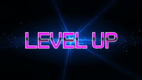 Animation-of-level-up-text-over-light-spots-on-black-background