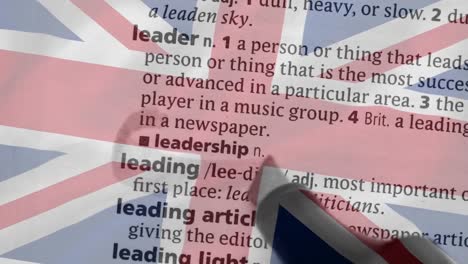 Animation-of-circling-word-in-text-over-uk-flag