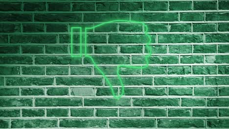 Animation-of-glowing-neon-thumb-down-icon-on-brick-wall