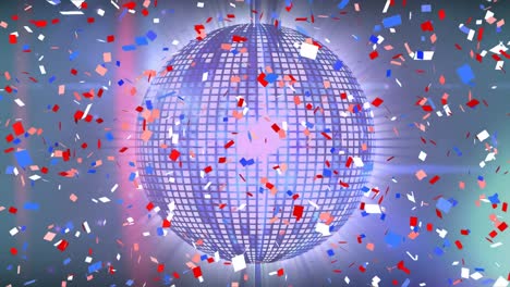 Animation-of-confetti-over-disco-ball-on-black-background