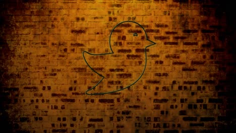 Animation-of-glowing-neon-bird-icon-on-brick-wall