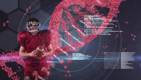 Animation-Der-Datenverarbeitung-Und-Des-DNA-Strangs-über-Einem-Kaukasischen-American-Football-Spieler