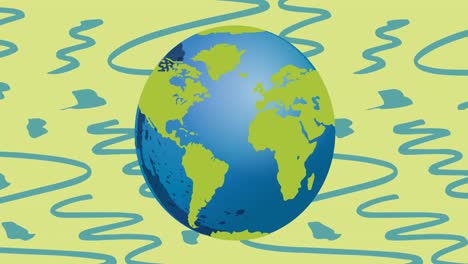 Animation-of-globe-and-blue-pattern-on-green-background