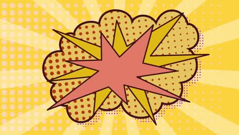 Animation-of-retro-speech-bubble-over-yellow-cloud-with-dots-and-yellow-stripes