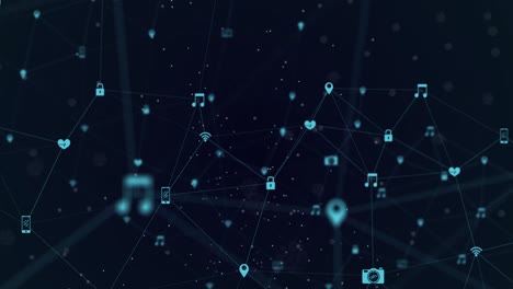 Animation-of-network-of-connection-and-icons-over-blue-background