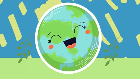 Animation-of-smiling-globe-and-green-pattern-on-blue-background