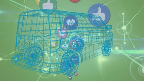 Animation-Eines-Netzwerks-Von-Verbindungen-Und-Symbolen-über-Einem-3D-Automodell