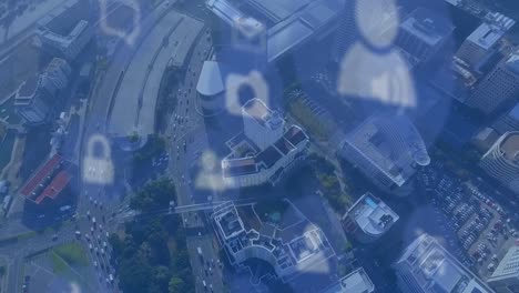 Animation-Der-Datenverarbeitung-Und-Symbole-über-Dem-Stadtbild