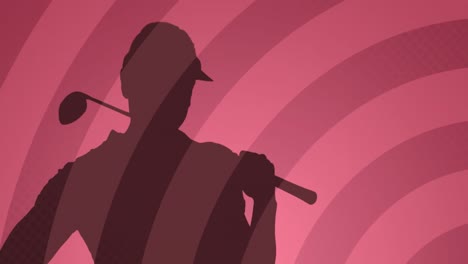 Animation-of-golf-player-silhouette-over-circles-on-pink-background