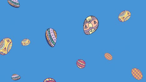 Animation-of-easter-eggs-falling-on-blue-background