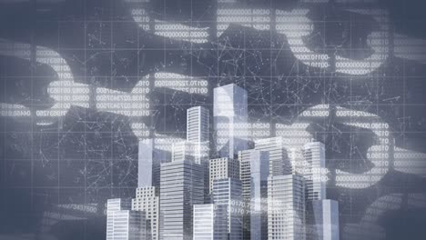 Animation-of-shapes-and-digital-chains-over-cityscape