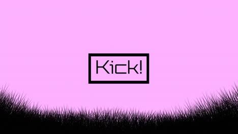 Animation-of-kick-text-and-grass-on-pink-background