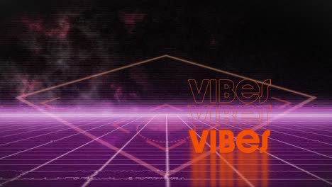Animation-of-vibes-text-over-shapes-on-black-background