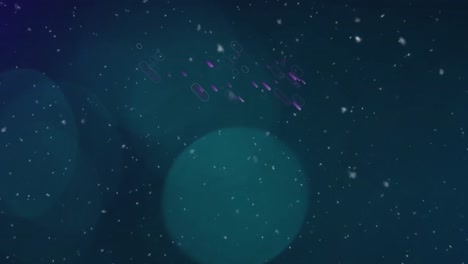 Animation-Von-Violetten-Linien-Und-Schnee,-Der-über-Helle-Flecken-Auf-Schwarzem-Hintergrund-Fällt