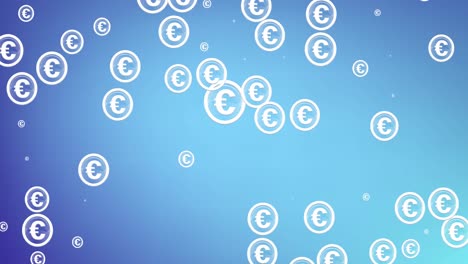 Animation-Von-Euro-Währungszeichen,-Die-Auf-Blauem-Hintergrund-Pulsieren