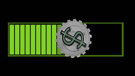 Animation-of-american-dollar-sign-spinning-on-green-loading-bar-on-black-background