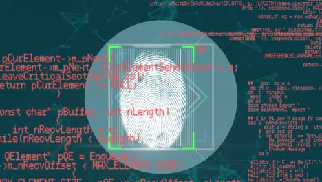 Digital-animation-of-fingerprint-biometric-scanner-against-data-processing-on-blue-background