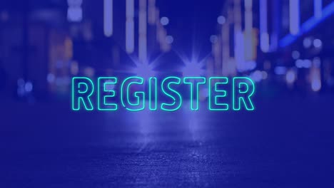 Animation-of-register-text-over-road-on-blue-background