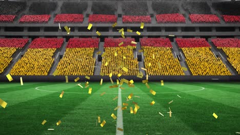 Animation-of-gold-confetti-falling-over-flag-of-germany-in-sports-stadium