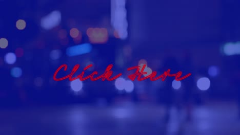 Animation-of-click-here-text-over-cityscape-at-night-on-blue-background