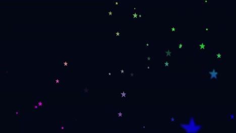 Animation-of-molecules-over-balloons-and-stars-on-black-background