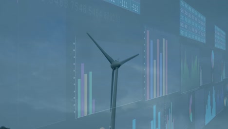 Animation-of-financial-data-processing-over-wind-turbine