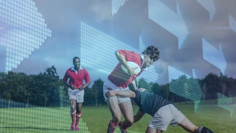 Animation-of-arrows-over-diverse-male-rugby-players-playing-at-stadium