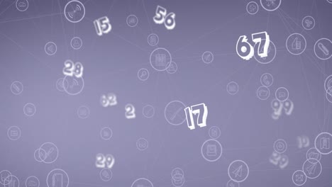 Animation-of-network-of-connections-with-media-icons-and-numbers-on-gray-background