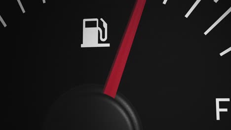 Animation-of-close-up-of-fuel-gauge-moving-over-black-background