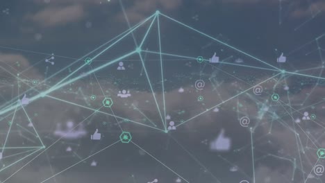 Animation-Des-Netzwerks-Von-Verbindungen-Mit-Symbolen-über-Wolken