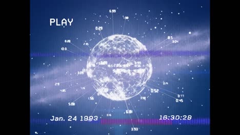 Animation-of-data-processing-with-globe-on-blue-background