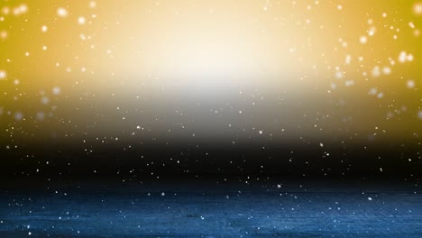 Animation-of-snow-falling-over-glowing-yellow-lights
