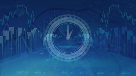Animation-of-moving-clock-and-stock-market-data