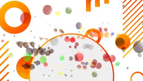 Animation-of-colorful-dots-over-white-background-with-orange-shapes