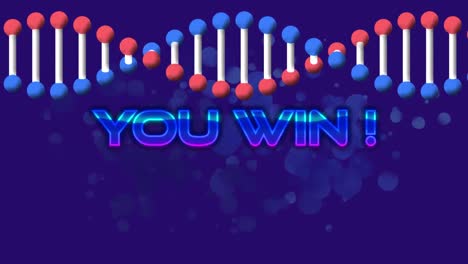 Animation-of-you-win-text-and-dna-strand-over-shapes