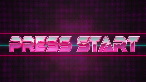Animation-of-press-start-text-in-metallic-letters-over-purple-glowing-pattern