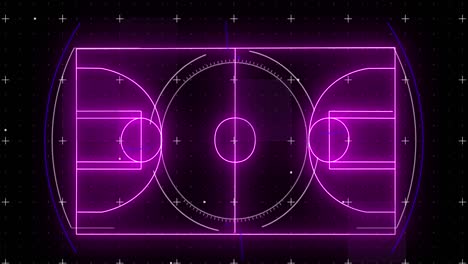 Animation-of-purple-neon-basketball-court-and-markers