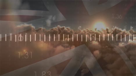 Animación-Del-Procesamiento-De-Datos-Sobre-Nubes-Y-Bandera-Del-Reino-Unido