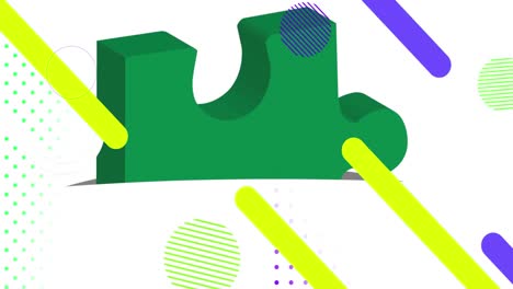 Animation-Verschiedener-Formen-Und-Grünes-Puzzle-Auf-Weißem-Hintergrund