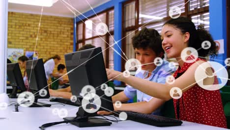 Animation-of-network-of-connections-over-diverse-male-and-female-students-using-computers
