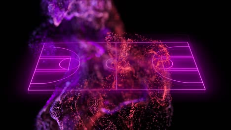 Animation-of-purple-neon-basketball-court-and-pink-particles