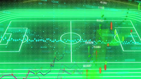 Animation-of-green-neon-football-field-and-data-processing