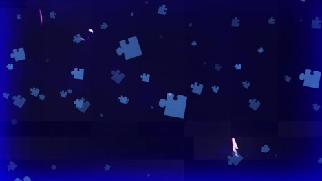 Animation-of-blue-puzzles-floating-over-black-background
