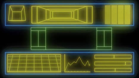 Animation-of-neon-yellow-digital-interface-on-screen